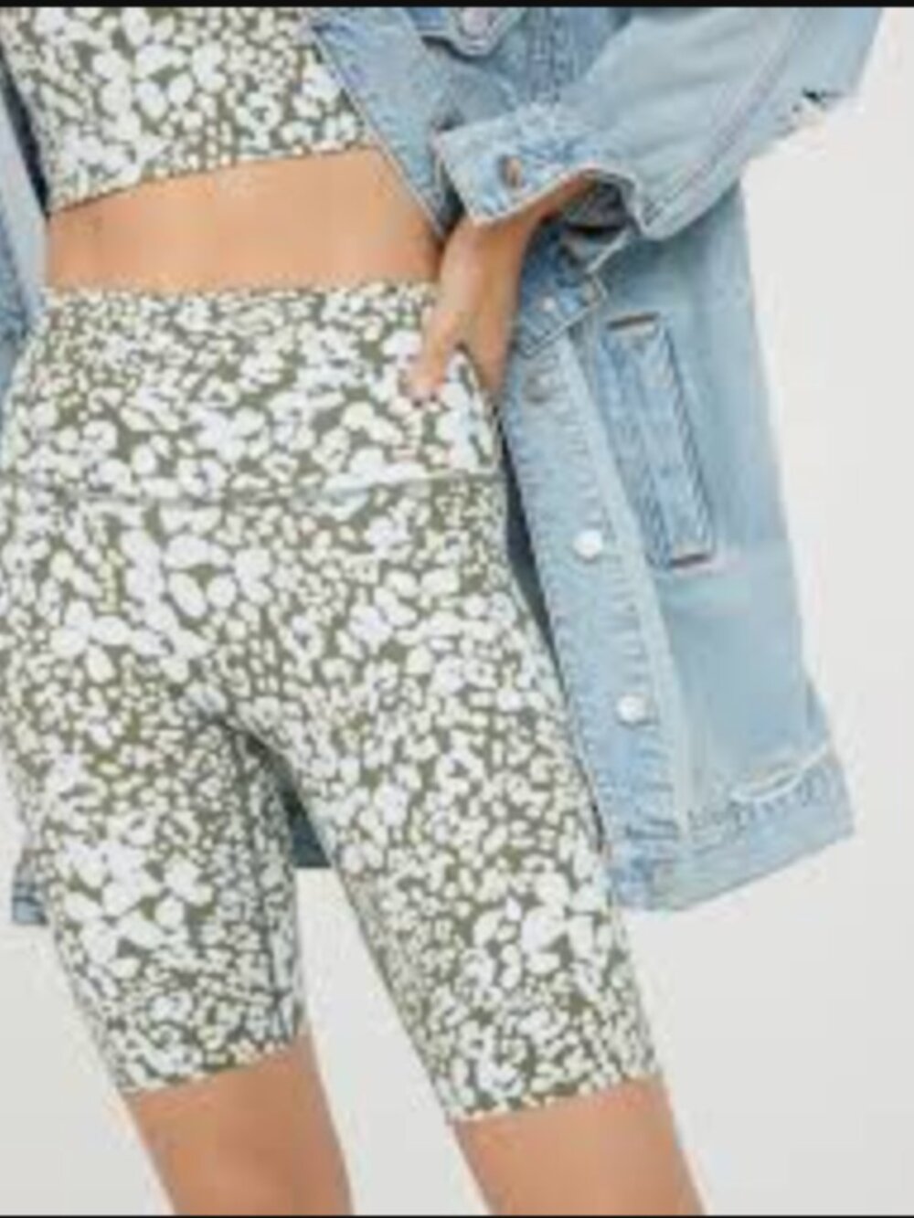 aerie Olive & White Floral High-Rise Bike Shorts